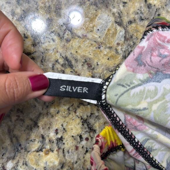 Silver red and pink rose yellow leggings one size - Picture 2 of 4